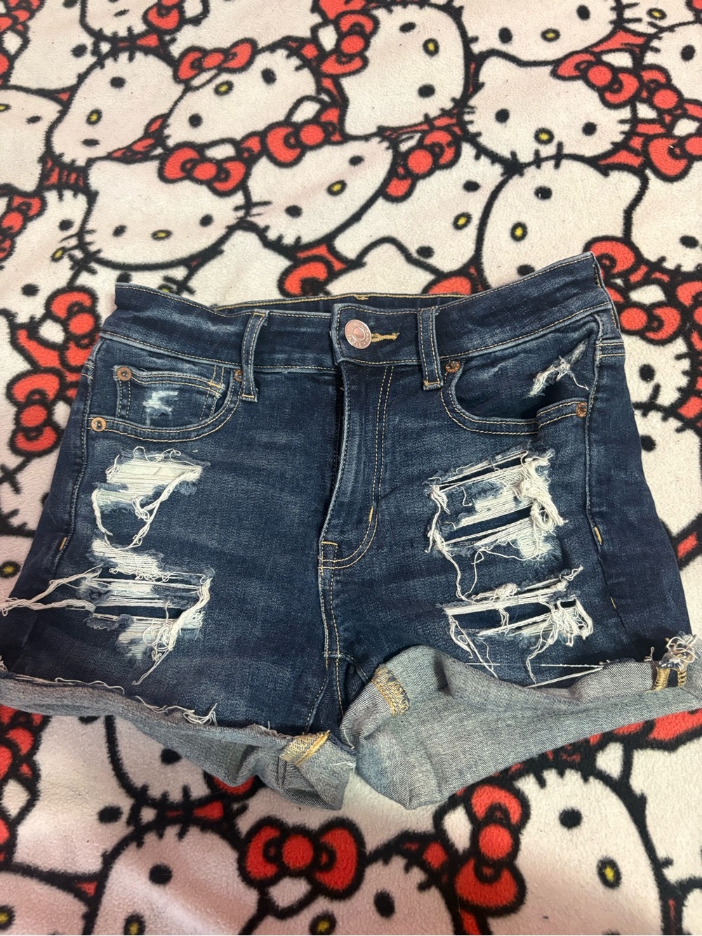 American Eagle Distressed Dark Wash Denim Cutoff Shorts - Blue